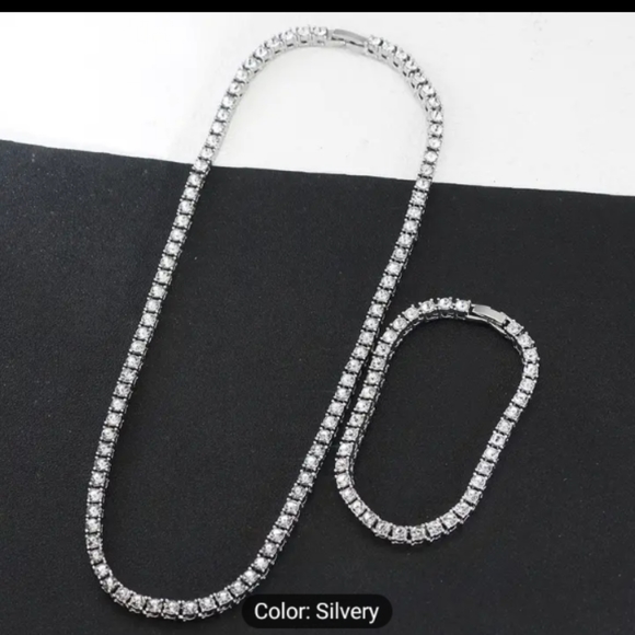 Iced out Silver plated  20 inchesTennis Necklace with Matching Tennis Bracelet - Picture 4 of 9